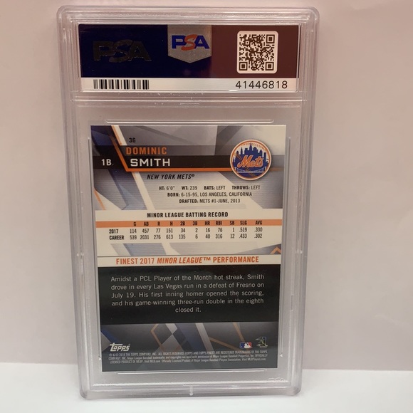 2018 Topps Finest Dominic Smith Mets Refractor #36 (MISC3) - Picture 2 of 2